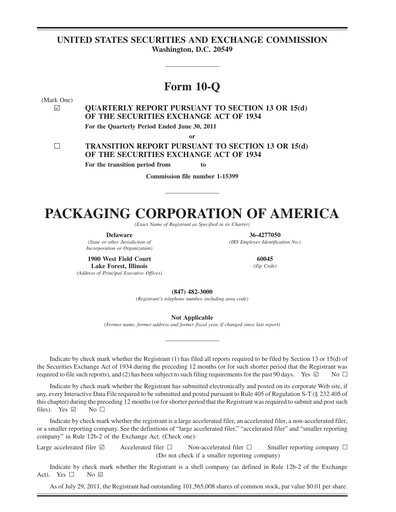 Vorschaubild Packaging Corporation of America
 Quartalsbericht 2011-q2