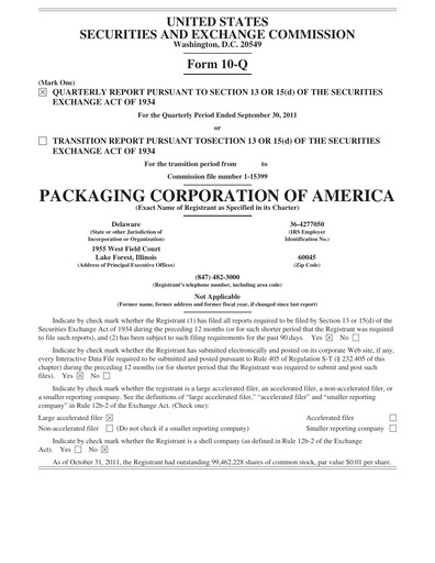Vorschaubild Packaging Corporation of America
 Quartalsbericht 2011-q3