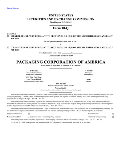 Vorschaubild Packaging Corporation of America
 Quartalsbericht 2013-q2