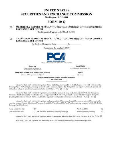 Vorschaubild Packaging Corporation of America
 Quartalsbericht 2014-q1