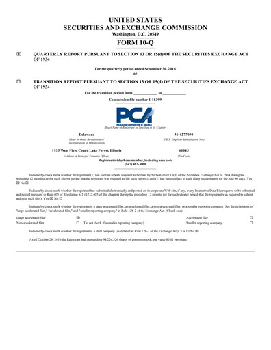 Thumbnail Packaging Corporation of America
 Quarterly Report 2016-q3