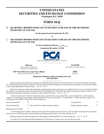 Thumbnail Packaging Corporation of America
 Quarterly Report 2017-q2
