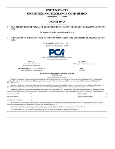 Thumbnail Packaging Corporation of America
 Quarterly Report 2018-q3
