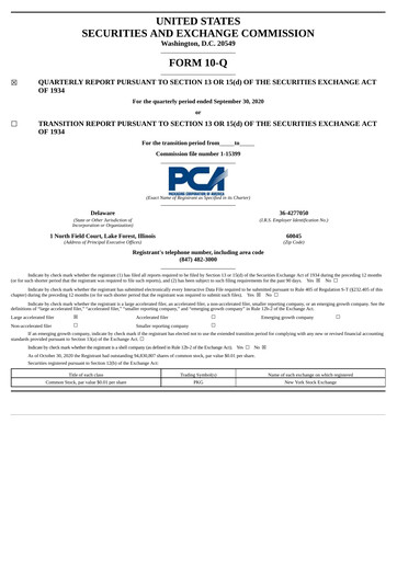 Thumbnail Packaging Corporation of America
 Quarterly Report 2020-q3