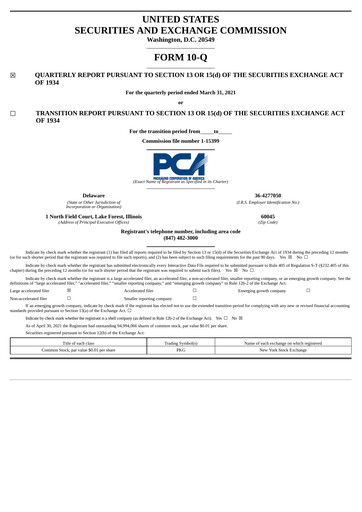 Thumbnail Packaging Corporation of America
 Quarterly Report 2021-q1