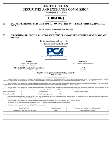 Thumbnail Packaging Corporation of America
 Quarterly Report 2022-q1