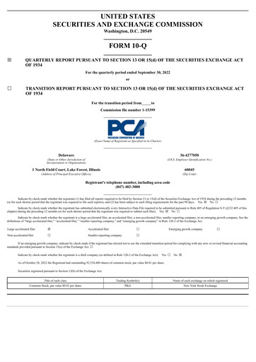 Thumbnail Packaging Corporation of America
 Quarterly Report 2022-q3