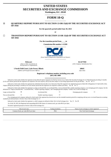 Thumbnail Packaging Corporation of America
 Quarterly Report 2023-q2