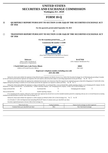 Thumbnail Packaging Corporation of America
 Quarterly Report 2023-q3