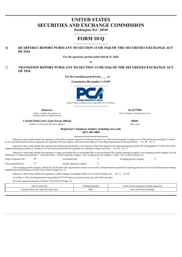 Thumbnail Packaging Corporation of America
 Quarterly Report 2024-q1