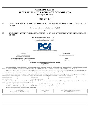 Thumbnail Packaging Corporation of America
 Quarterly Report 2025-q3
