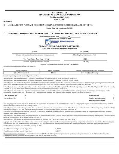 Thumbnail Madison Square Garden Sports Annual Report 2025
