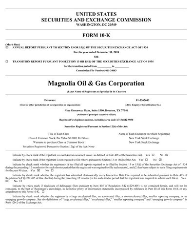 Thumbnail Magnolia Oil & Gas Annual Report 2018