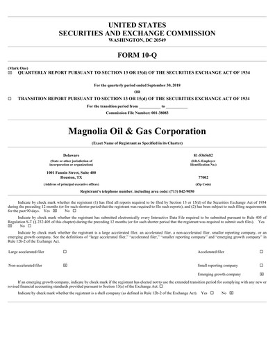 Thumbnail Magnolia Oil & Gas Quarterly Report 2018-q3