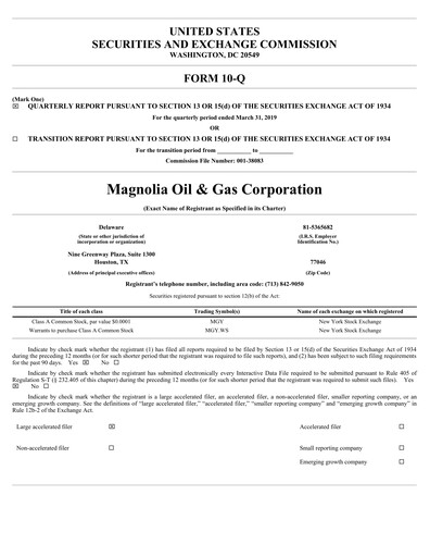 Thumbnail Magnolia Oil & Gas Quarterly Report 2019-q1