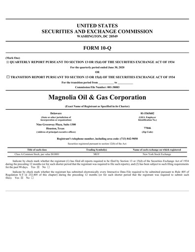 Thumbnail Magnolia Oil & Gas Quarterly Report 2020-q2