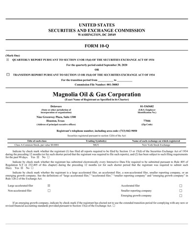 Thumbnail Magnolia Oil & Gas Quarterly Report 2020-q3