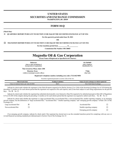 Thumbnail Magnolia Oil & Gas Quarterly Report 2021-q2