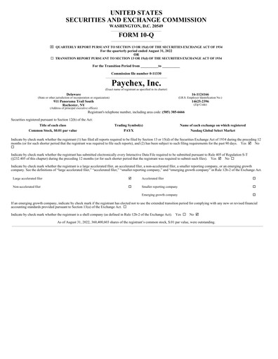 Thumbnail Paychex Quarterly Report 2023-q1