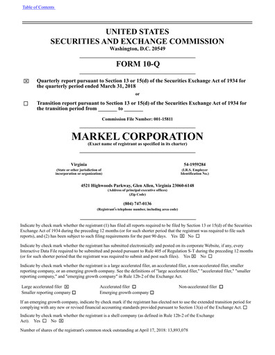 Thumbnail Markel Group Quarterly Report 2018-q1