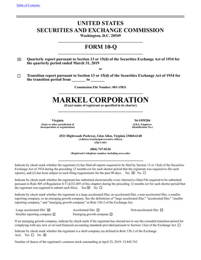 Thumbnail Markel Group Quarterly Report 2019-q1