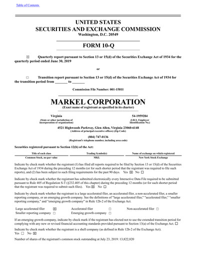 Thumbnail Markel Group Quarterly Report 2019-q2