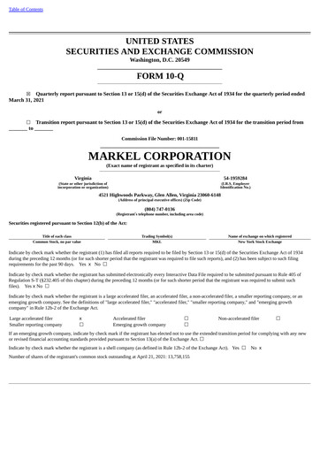 Thumbnail Markel Group Quarterly Report 2021-q1