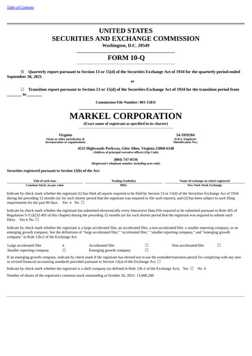 Thumbnail Markel Group Quarterly Report 2021-q3
