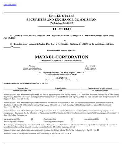 Thumbnail Markel Group Quarterly Report 2022-q2