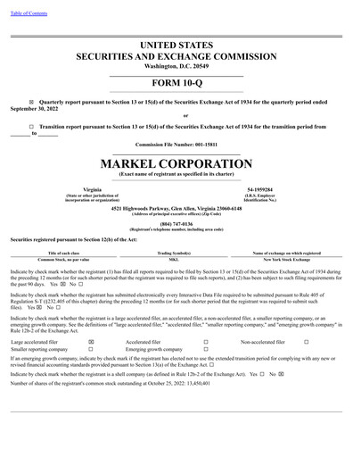 Thumbnail Markel Group Quarterly Report 2022-q3