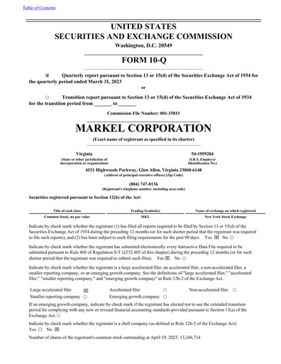 Thumbnail Markel Group Quarterly Report 2023-q1
