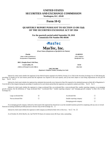 Vorschaubild MasTec Quartalsbericht 2018-q3