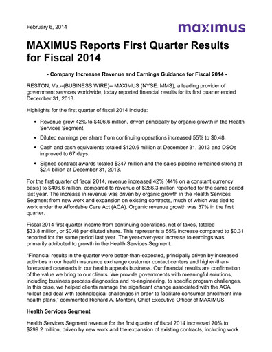 Thumbnail Maximus Quarterly Report 2014-q1