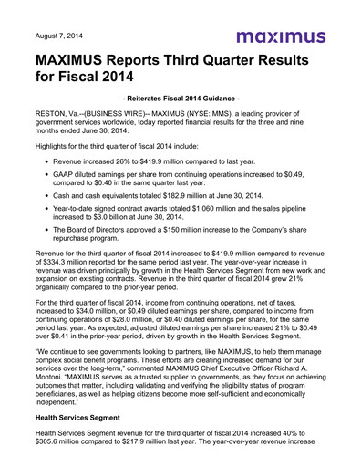 Thumbnail Maximus Quarterly Report 2014-q3