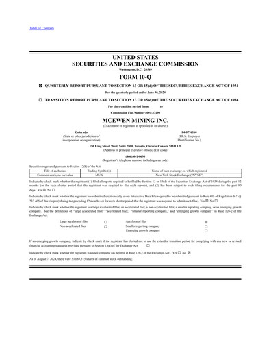 Miniature McEwen Mining Rapport trimestriel 2024-q2