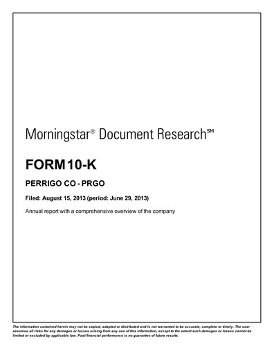 Thumbnail Perrigo Annual Report 2013