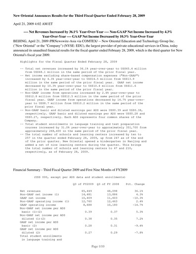 Thumbnail New Oriental Quarterly Report 2009-q3