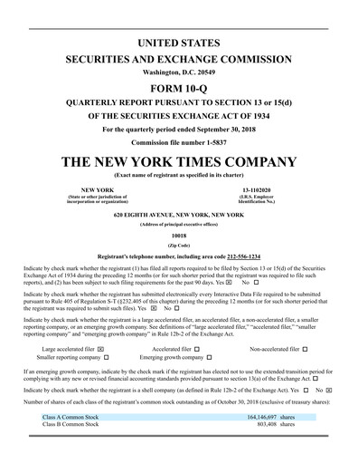 Thumbnail New York Times Quarterly Report 2018-q3