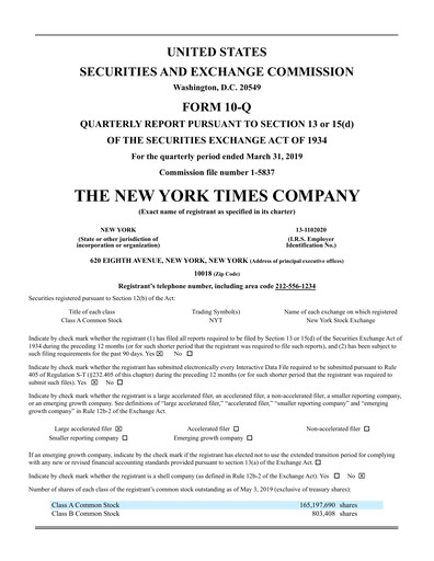 Thumbnail New York Times Quarterly Report 2019-q1