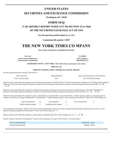 Thumbnail New York Times Quarterly Report 2019-q2