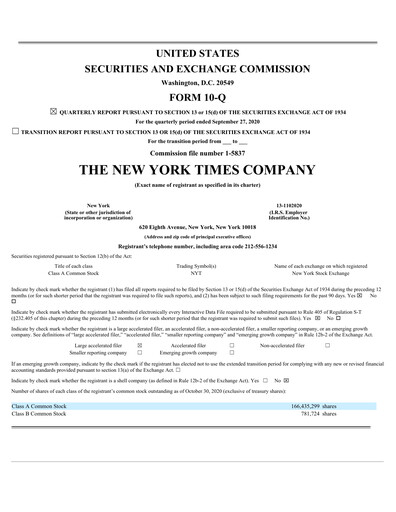 Thumbnail New York Times Quarterly Report 2020-q3