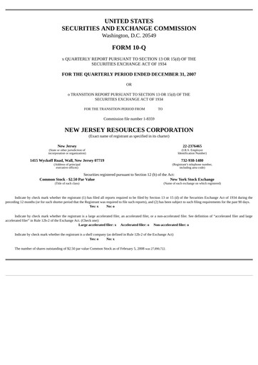 Thumbnail New Jersey Resources Quarterly Report 2008-q1