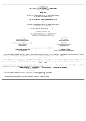 Thumbnail New Jersey Resources Quarterly Report 2009-q2