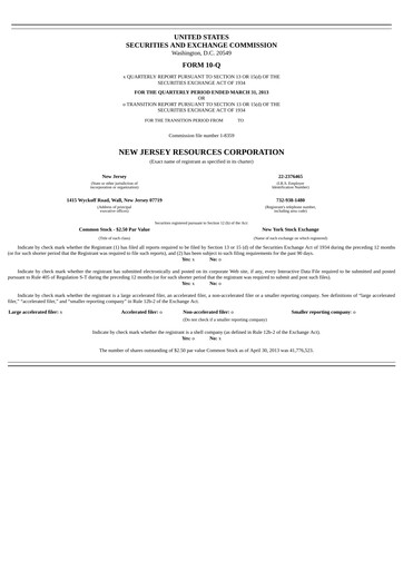Thumbnail New Jersey Resources Quarterly Report 2013-q2