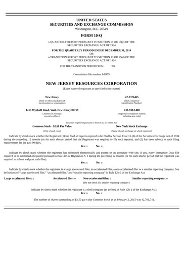 Thumbnail New Jersey Resources Quarterly Report 2015-q1