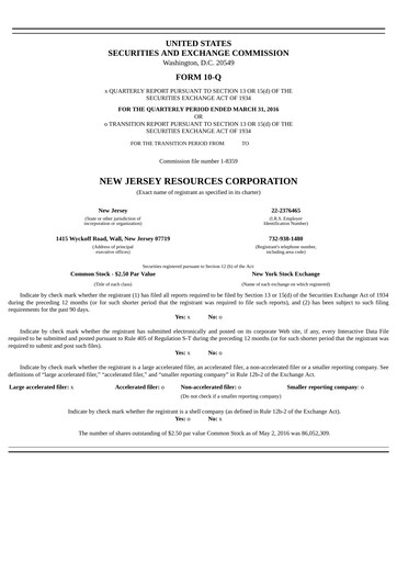 Thumbnail New Jersey Resources Quarterly Report 2016-q2
