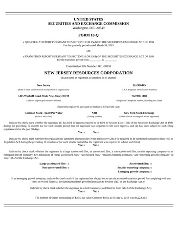 Thumbnail New Jersey Resources Quarterly Report 2019-q2