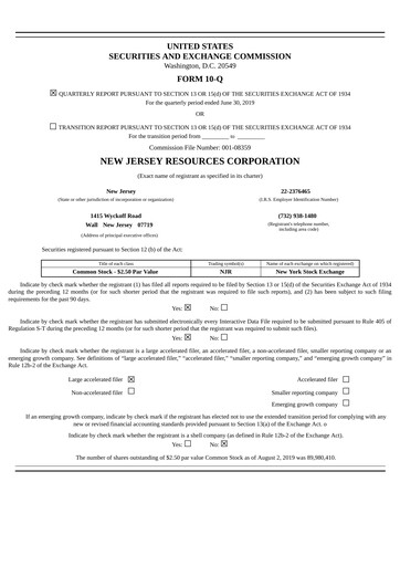 Thumbnail New Jersey Resources Quarterly Report 2019-q3