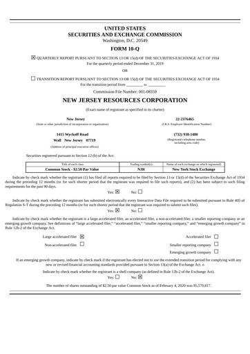 Thumbnail New Jersey Resources Quarterly Report 2020-q1