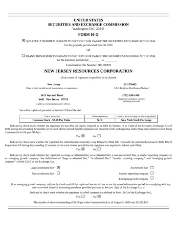 Thumbnail New Jersey Resources Quarterly Report 2020-q3